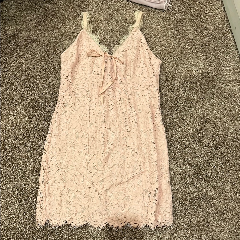 Main Strip Pink Lace Chemise with Floral Pattern